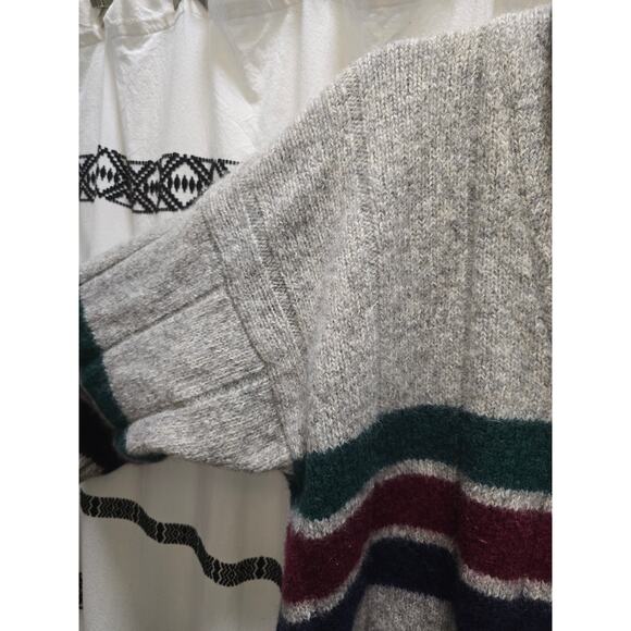 Vintage Eddie Bauer gray green blue red striped thick knit wool blend sweater XL - Picture 6 of 14